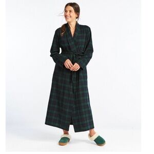 LL Bean New Plaid Green and Blue Robe